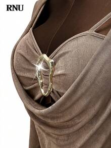 RNU Mono de manga larga elegante para mujer con forro cálido, cuello en V profundo, decoración de hebilla metálica, estilo casual, de negocios, de ocio, de conciertos musicales, de estilo vintage de unicolor, de punto acanalado, de alta elasticidad, muy suave y cómodo, de ajuste ceñido, para uso diario, sexy, para San Valentín, citas, carnavales, Año Nuevo, viajes, primavera, verano, otoño e invierno - Café integral - Ver 10