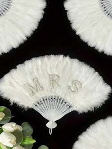 1pc Heart-Shaped Folding Fan, Romantic Bridal Accessory, Feather-Like Foldable Heart-Shaped Inlaid Design Folding Fan, Single Piece Suitable For Parties, Weddings, Birthdays, Bachelorette Parties And Other Celebration Occasions - Multicolor - View 4