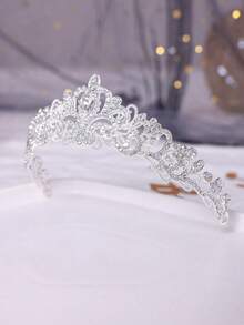 1件优雅女士水晶皇冠发饰，公主风皇冠新娘婚礼派对生日头饰 - 銀色 - 查看 4