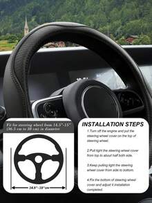 高级真皮方向盘套 - 菱形缝线搭配防滑橡胶衬里，适用于 14.5-15 英寸方向盘，四季皆宜，超柔软超细纤维皮革方向盘套 - 菱形壓花把套 - 查看 6