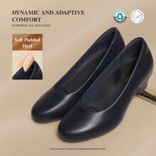 Women's Chunky Block Heel Pumps, Closed Toe Slip-On Dress Shoes – Comfortable Low Heels For Work, Wedding & Casual - Màu xanh hải quân - Xem 5