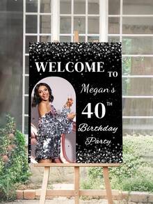 1pc Personalized Black & Gold Style Birthday Poster, Customized Birthday Welcome Sign With Photo, Frameless Canvas Poster - Suitable For Customizing Birthday Party Welcome Banner For Any Age Group, Black & Silver Personalized Birthday Party Decor, Includes Customized Photo, Age And Name - Multicolor - View 5
