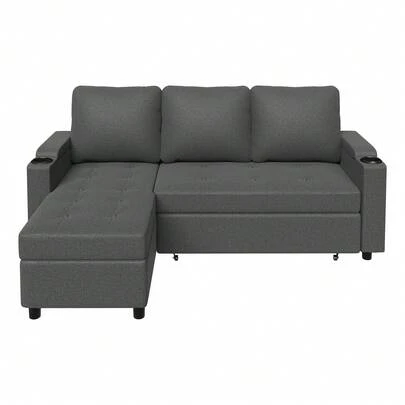  DEVOKO Sleeper Sofa With Storage, L-Shaped Sofa, Three-Seater Sofa, Pull-Out Sleeper Sofa With Reclining Function, Compact Corner Sofa, Expandable Furniture Solutions For Families And Living Rooms, Grey/Beige/Anthracite Grey