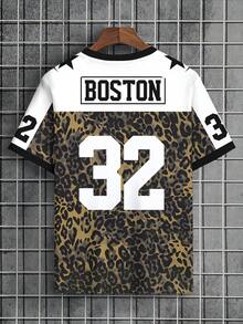 男士时尚豹纹圆领短袖T恤 - 彩色 - 查看 3