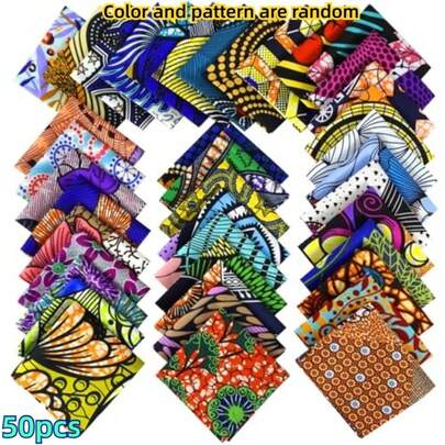 50pcs/Set African Wax Print Fabric 4*4 Inches - 50pcs Multicolor Pattern Set (Suitable For Sewing, DIY, Patchwork, Clothing And African Textile Crafts)