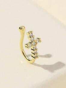 十字架造型夹式鼻环，镶嵌立方氧化锆，宗教风格鼻夹，女士日常饰品，斋月和复活节礼物 - 金黃色 - 查看 2