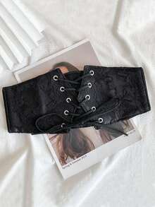 1件蕾丝弹力腰带，女士朋克风束腰带，宽松腰带，宫廷风，音乐节，泰式战术宽腰带 - 黑色 - 查看 3