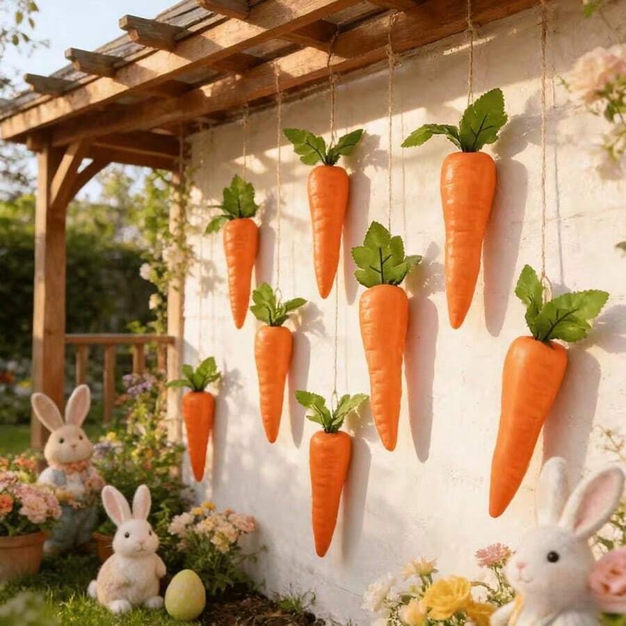 12/6/3pcs Realistic Carrot Decorations, Easter Party Props, Realistic Decorations For Party Events, Freely Combinable, Holiday Party Decor Accessories, Suitable For Home Holiday Decor, Hanging Decorations, Easter Party Supplies - Multicolor - View 1