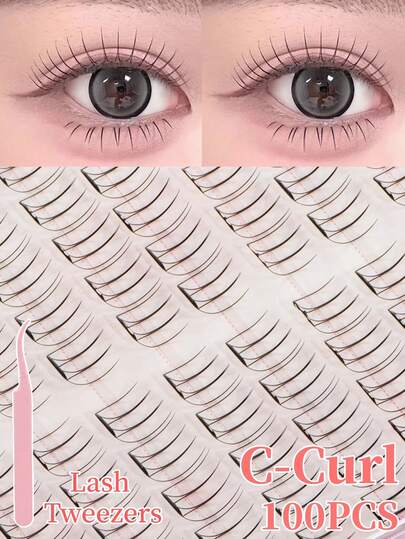 3 Pairs Adhesive-Free False Eyelashes, Korean Style, Comes With Eyelash Tweezers, 100 Lashes Per Set, High Cost-Effective, Natural C-Curl, 7-11mm Mixed Length, Easy DIY Application, Soft Lashes For All-Day Comfort, Ideal Gift Or Beginner Makeup Essential