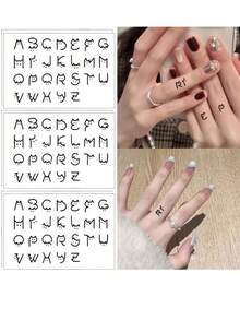(10pcs) Cute Cat & 26 English Alphabet Temporary Tattoo Stickers, Cartoon Finger Tattoo Stickers For Couples - Black - View 1