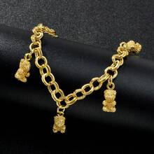 1pc 14K Gold Plated Cute Bear Charm Bracelet, Fashionable Daily, Party, Holiday Wear For Women - Gold - View 4