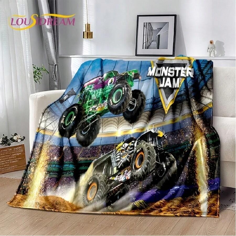 Monster Truck 3D Monster Jam Cartoon Soft Flannel Blanket For Bed Bedroom Sofa Picnic,Throw Blanket For Outdoor Leisure Nap Gift5 - trắng - Xem 1