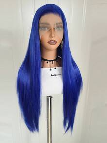 13x4 高清蓝色波浪假发，巴西蓝色透明蕾丝前假发，无需胶水，无痕，女士款，已预先修剪 - 彩色 - 查看 6