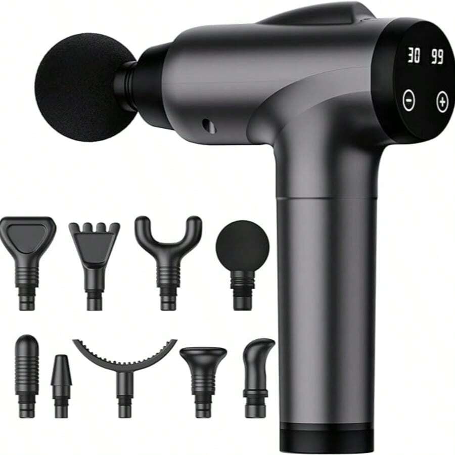 Rechargeable Deep Tissue Muscle Handheld  Massage Gun , Handheld Electric Muscle Massager, High Intensity Percussion Massage Device For Pain Relief With 9 Attachments & 30 Speed,Valentines Gift - 灰色 - 查看 1