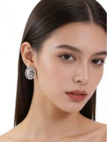 1 Pair 2026 New Vintage Carved Geometric Earrings, Ramadan Event - Antique Silver - View 3