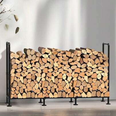 4ft Outdoor Firewood Rack, Heavy Duty Logs Stand Stacker For Outdoor Indoor Fireplace Storage, Fire Wood Holder Metal Wood Pile Storage Organizer, Black