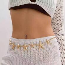 Starfish Flower Waist Chain Pearl Accessories Bohemian Versatile Belt Women's Dress High-End Dress With Waistband Metal Retro - Gold - View 13