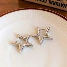 Andkiss 1 par de pendientes de aro con forma de estrella, adecuados para uso diario y festivo de mujeres - Plateado 2 - Ver 2