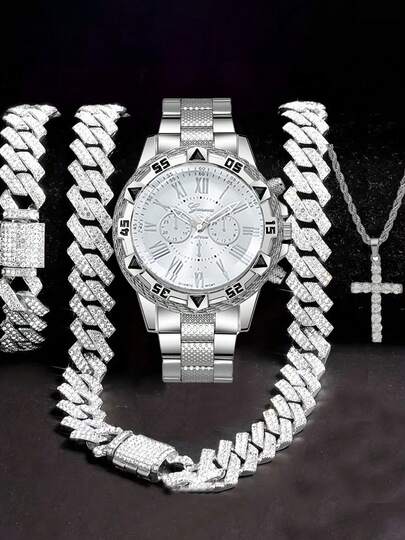 Men's Steel Band Exquisite Quartz Watch, Business Style High-End Feeling Men's Watch