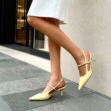 Women's Mary Jane Slingback Kitten Heels, Pointed Toe Low Heel Dress Pumps – 2.36" Comfort Shoes For Office, Wedding & Party - 黃色 - 查看 8