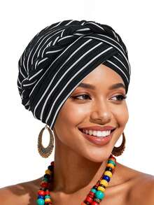 1pc New Fashion Striped Braided Turban Hat, Elastic Muslim Women Head Wrap, Versatile Daily Wear Headpiece - Multicolor - View 8