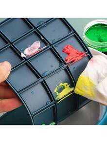 便携式艺术家颜料调色盘 - 10/12/24/36/44/48格，保湿软盖，适用于丙烯颜料和水粉颜料，海洋蓝 - 單件 - 查看 3