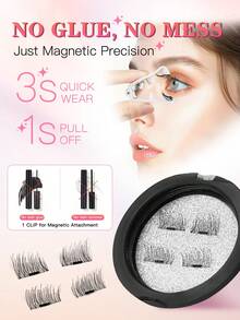 Waloshow 2 Pairs Magnetic Fake Eyelashes, Single Magnet/2 Magnets 3D Style, Glue-Free Reusable, Easy To Apply - Black - View 5