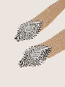 1条波西米亚风女士弹力腰带，西部风格腰带，女士腰带，波西米亚夏季度假风，雕花银色金属扣编织弹力卡其色腰带，可搭配裙子、裤子，适合海滩、派对、节日礼物、生日礼物、日常通勤。 - 卡其色 - 查看 4