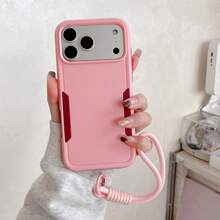 Keychain,Lanyard 1pc 2-In-1 Dual Layer Anti-Scratch Anti-Fingerprint + Braided Wrist Strap Rugged Phone Case Compatible With Apple, And More - Pink - View 4