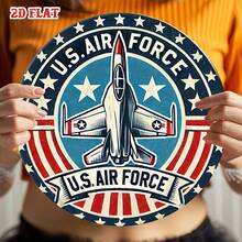 2D Flat 1-Piece Jet Fighter Round Aluminum Sign, Military Service Metal Tin Sign, Patriotic Badge 7.8X7.8 Round Aluminum Sign - American Flag Metal Wall Decor, Suitable For Wall Decoration In Homes, Garages, Restaurants, And Cafes, 2D Flat, Perfect For Room Decoration, Garage Decoration, Veterans' Gifts, Home Decor - 1PC - Xem 10