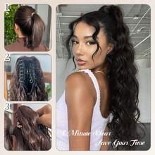 Extensión de cola de caballo sintética resistente al calor, con ondas profundas y rizadas, de 18 pulgadas de largo, con pinza de garra, adecuada para uso diario de las mujeres - Multicolor - Ver 7