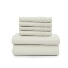 LUX DECOR 6-Piece Embroidered Bed Sheet Set – Brushed Microfiber Material, Deep Pocket Design, Lightweight & Breathable For Everyday Use – Graduation Gifts, Home Decor, Winter Vibes, Sleep Protection For Dorms, Student Beds, Back‑To‑School Gift, Christmas Decor, New Year Vibes - 米白色 - 查看 1