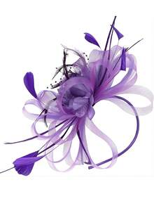 1pc Women's Tea Party, Kentucky Derby, Wedding Floral Mesh Hairclip, Charming Hair Accessory Headband,Summer,Beach - Purple - View 2
