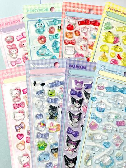 可爱3D动漫透明果冻水晶装饰贴纸，适用于手机DIY，儿童玩具