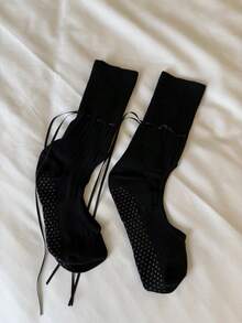 1 Pair Ballet Style Feather Textured Round Neck Yoga Socks With Bow, Women's Non-Slip Grip Yoga Dance Fitness Socks, Breathable Ankle Support Design - Multicolor - View 11