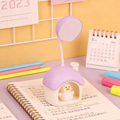 GCTECHING 1 Pc Purple House Pen Holder Desk Lamp With Pencil Sharpener Multi Functional USB Rechargeable Desk Lamp For Indoor Living Room Bedroom Classroom Library Study Desk Lamp Gift Use