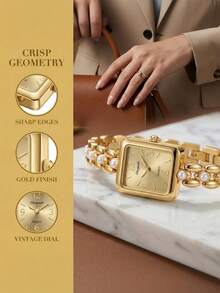 1件女士奢华金属合金心形石英表，时尚镶嵌水晶的优雅女士腕表，适合正式场合，是情人节、周年纪念日、圣诞节送给妻子/女友的理想礼物。 - 金色 - 查看 6