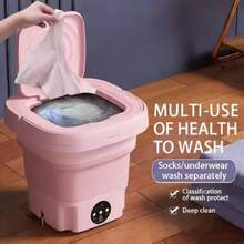 mini lavadora plegable portátil: capacidad de 9 L, semiautomática, 3 modos de limpieza profunda, función de centrifugado suave, adecuada para viajes en RV y campamentos. - Rosa - Ver 7