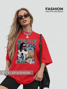 Streetwear T-Shirt Rapper Matuê Album 333 National Hip Hop Singer Light Years Tshirt Tuê Time Machine - 紅色 - 查看 2