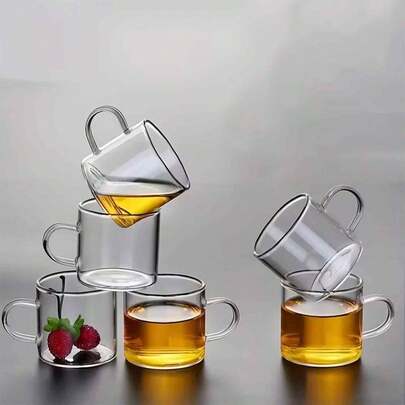 2pcs Transparent Glass Tea Cups, High Borosilicate Glass Single Layer Drinking Glasses, Lightweight & Clear For Home, Living Room, Dining