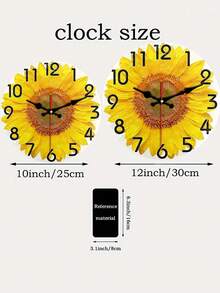 1 pieza Reloj de pared redondo de 12 pulgadas con impresión realista en 2D de girasol, reloj de escritorio silencioso de cuarzo adecuado para el hogar, la oficina y la escuela (baterías no incluidas) - Multicolor - Ver 8