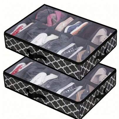 Sturdy Under Bed Shoe Storage Organizer, Set Of1/ 2, Fits Total 12/24 Pairs, Underbed Shoes Closet Storage Solution With Clear Window, Breathable, 29.3"X23.6"X5.9", Under-Bed Storage