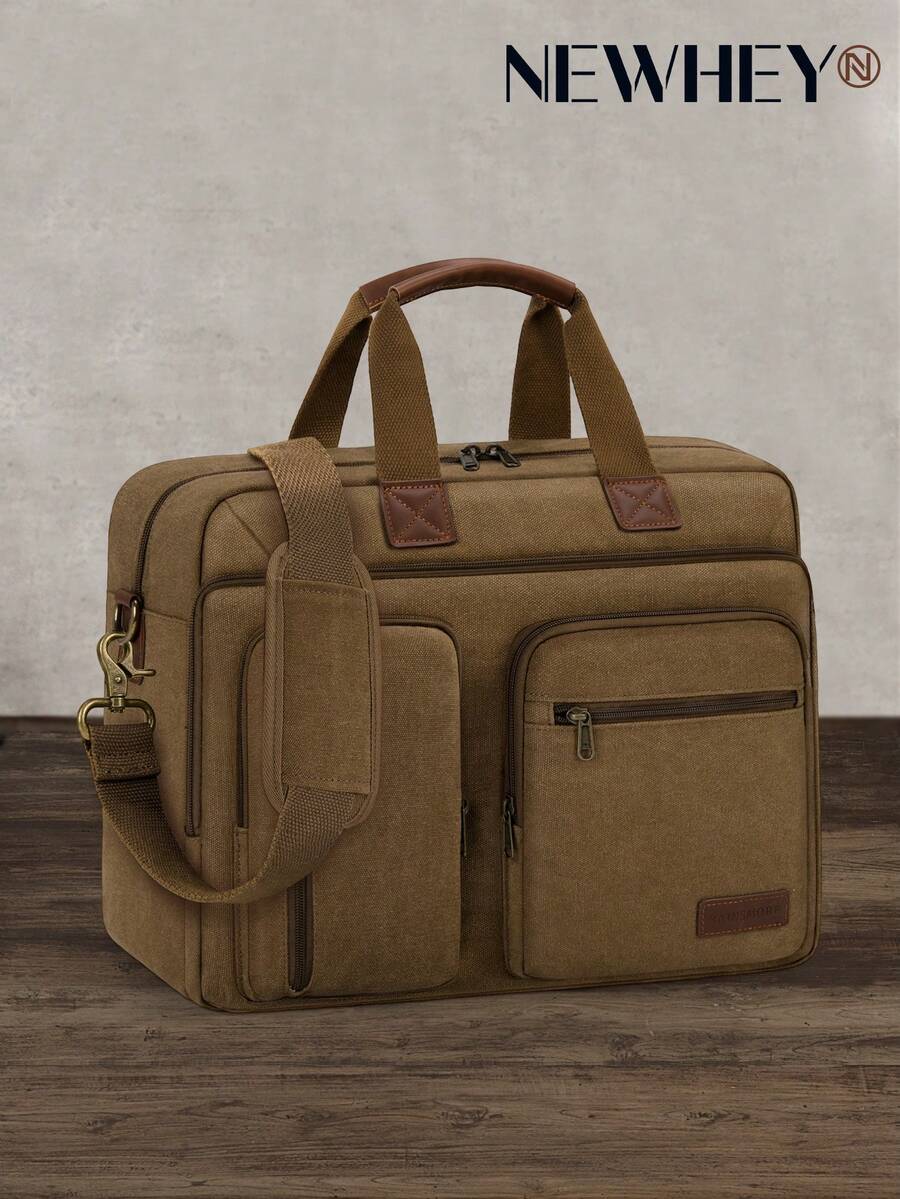 NEWHEY 15.6英寸男士笔记本电脑包，帆布斜挎公文包，防水手提电脑包，适合工作和大学使用。