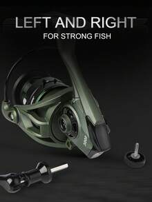 BILLINGS Carrete de pesca giratorio, 5+1 rodamientos de bolas ultra suaves y potentes con bobina de aluminio, arrastre máximo de 8 kg, relación de engranaje de 5.2:1 para pesca de agua dulce y salada, mango intercambiable - Verde militar - Ver 6