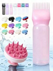 2pcs Professional Hair Care Oil Bottle, Hair Root Application Bottle, Hair Dye Bottle - Hair Care Bottle And Scalp Massage Comb, Scalp Cleaner And Head Massager, Relieve Stress, Promote Hair Growth, Unisex Shower Brush - Make Shampooing Easier And Quicker, Suitable For Home Hair Care - Multicolor - View 6