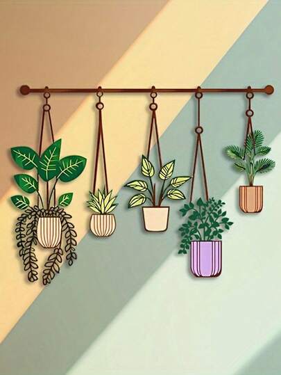 1 pieza Decoración de pared de metal para plantas grande - Tubería colgante marrón con macetas verdes y moradas, exhibición floral vertical - Hierro forjado resistente para interiores y exteriores - Estilo granja moderna, minimalista, bohemio para decoración del hogar - Regalo de inauguración de casa, boda, Navidad
