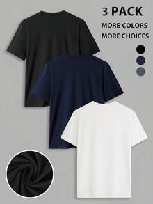 GRDR Set de 3 camisetas de manga corta con cuello en V de unicolor, estilo casual y deportivo para hombres - Multicolor - Ver 5