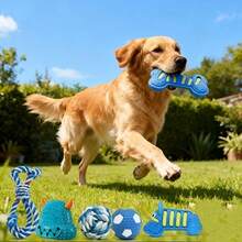 7pcs Blue Series Pet Toy Set, Chew Toys, Bite-Resistant, Blue Is Dogs' Favorite Color, Suitable For Small Dogs, Chewing Toys - Blue - View 4