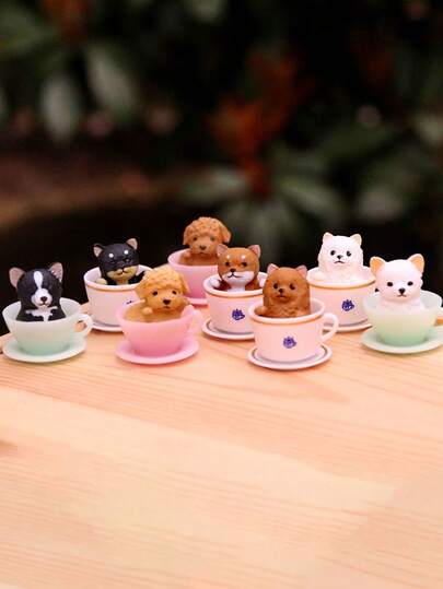 4pcs/Set Cute Mini Teacup Puppy Garden Decor Blind Box Accessories, Puppy Figurine Desktop Decoration, Art Piece, Garden Decor, Birthday/Valentine's Day Gift