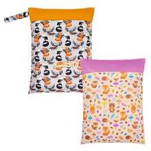 Baby Cloth Diaper Wet/Dry Bags, 2 Packs With Two Zippered Pockets, Waterproof, Washable, Reusable, Great For Travel, Beach, Pool, Gym, Swimsuit Or Wet Wear - Multicolor - View 13